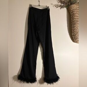 Lulus Feather Trim Black Pants | Statement Party-Small